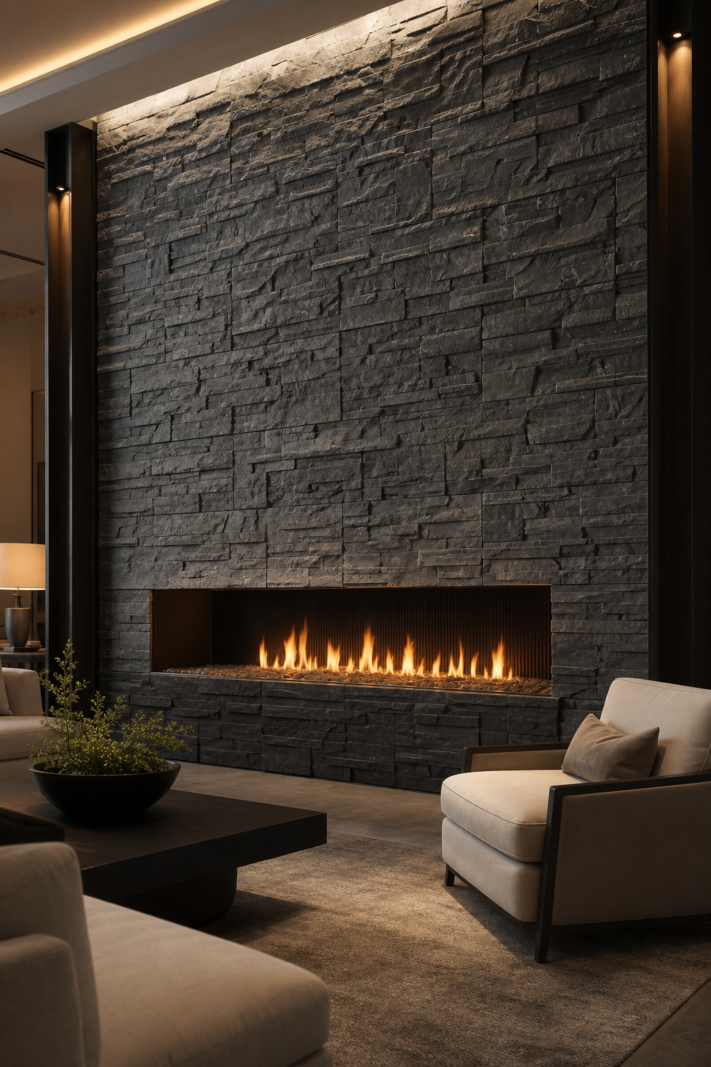 PU stone panel fireplace wall