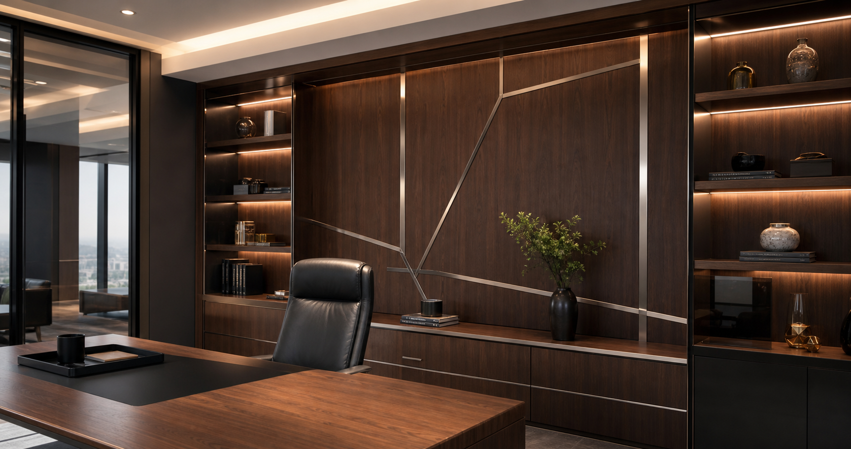 Stainless steel inlaid panel office