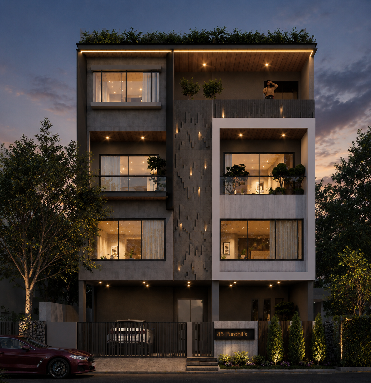 ARK architectural wall panel project at dusk