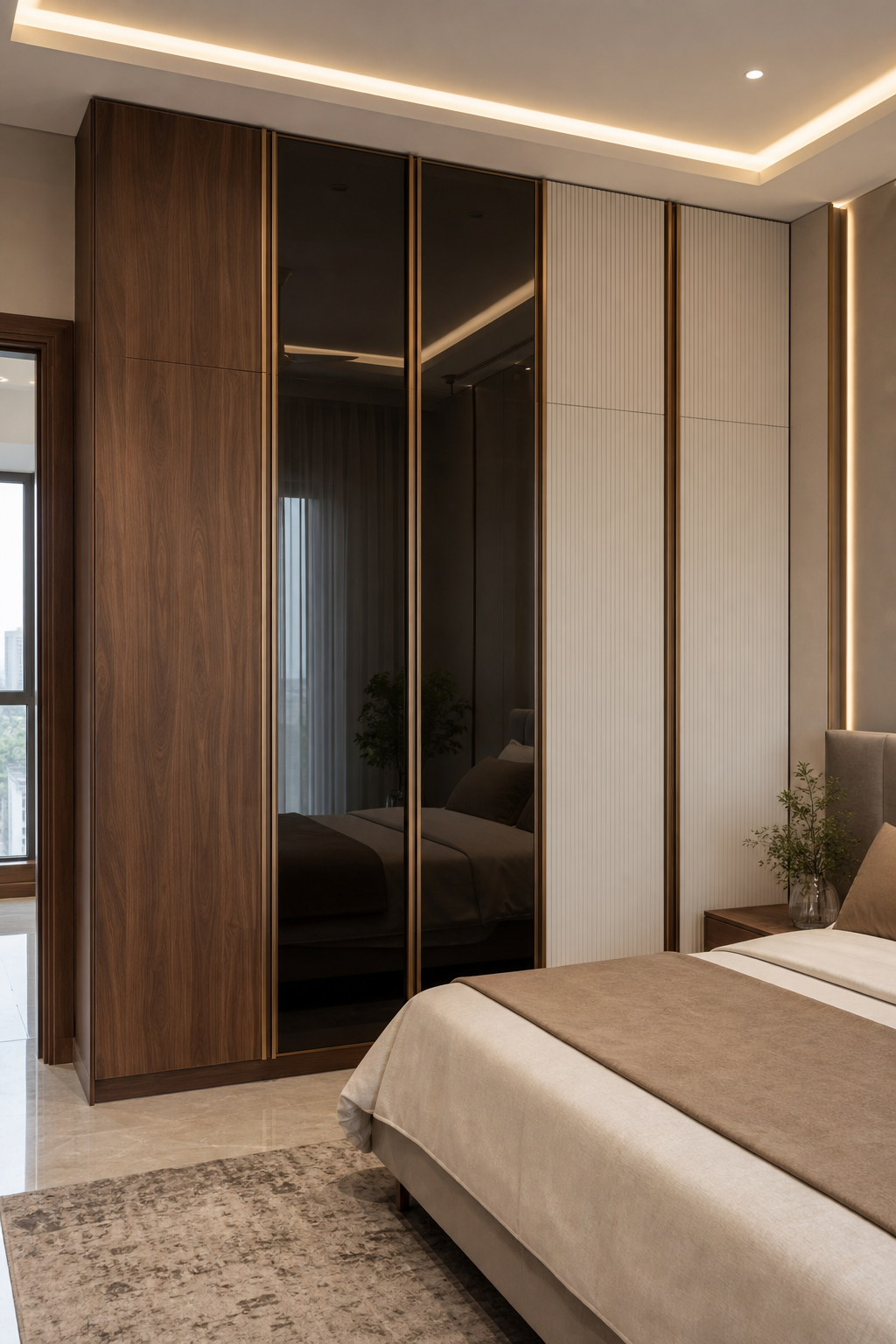 Wardrobe with acrylic, mica and fluted panels